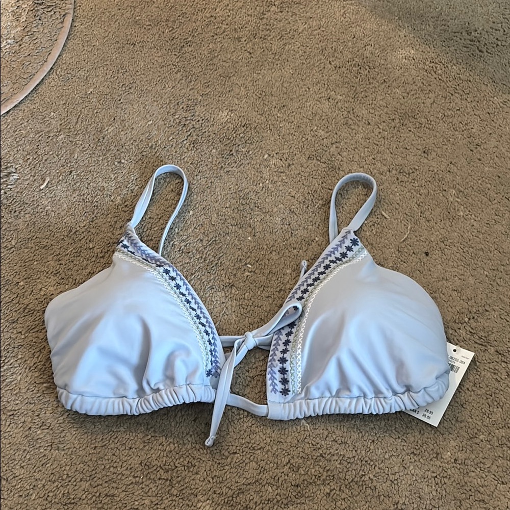 Light Blue Bikini Top with Patterned Trim 008B